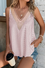 Cargar imagen en el visor de la galería, Apricot Pink Lace Crochet Splicing V Neck Loose Fit Tank Top