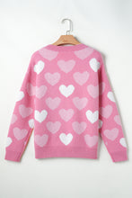 Load image into Gallery viewer, Pink Pearled Heart Print Valentines Crew Neck Sweater