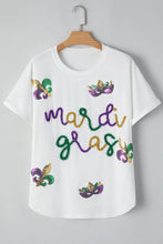 Load image into Gallery viewer, White Mardi Gras Tinsel Sequin Graphic T Shirt