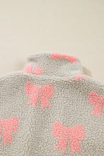 Cargar imagen en el visor de la galería, Gray Bow Sherpa Quarter Zip Drop Shoulder Baggy Sweatshirt
