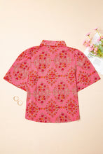 Cargar imagen en el visor de la galería, Rose Red Floral Print Wide Short Sleeve Loose Shirt