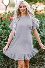 Load image into Gallery viewer, Light Grey Lace Floral Patchwork Ruffled T-shirt Dress