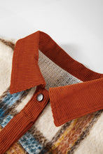 Load image into Gallery viewer, Brown Stripe Plus Size Plaid Print Collared Buttoned Jacket