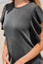 Load image into Gallery viewer, Black Textured Ruffled Flutter Sleeve Mini Dress