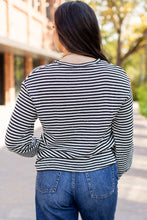 Load image into Gallery viewer, Black Stripe Round Neck Drop Shoulder Long Sleeve Top