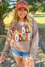 Load image into Gallery viewer, Dark Khaki GOBBLE Letter Graphic Thanksgiving Shift Sweatshirt