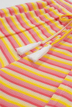 Load image into Gallery viewer, Yellow Stripe Rainbow Tee Tasseled String Wide Leg Pants Set