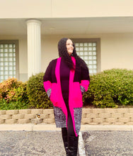 Load image into Gallery viewer, Hot Pink Black and Gray Color Block Long Sweater Duster Kimono