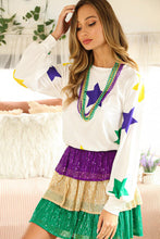 Cargar imagen en el visor de la galería, White Mardi Gras Star Printed Long Sleeve Top