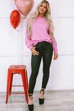 Cargar imagen en el visor de la galería, Baby Pink Pearl Detail Ribbed Crew Neck Sweatshirt