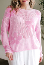 Load image into Gallery viewer, Light Pink Big Flower Hollowed Knit Drop Shoulder Sweater