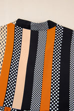 Load image into Gallery viewer, Black Striped Polka Dot Print Ruffled Hem V Neck Mini Dress
