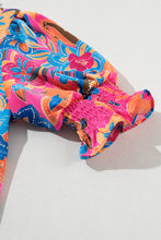 Cargar imagen en el visor de la galería, Rose Frilly Mock Neck Short Puff Sleeve Floral Blouse