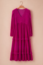Load image into Gallery viewer, Rose Red Shirred V Neck Tiered Ruffled Velvet Plus Size Maxi Dress