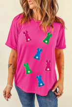 Cargar imagen en el visor de la galería, Rose Red Easter Rabbit Chenille Patched Pattern Crew Neck Tee