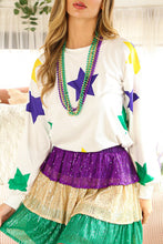 Cargar imagen en el visor de la galería, White Mardi Gras Star Printed Long Sleeve Top