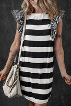 Cargar imagen en el visor de la galería, Black Stripe Contrast Ruffled Sleeve T-shirt Dress