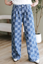Load image into Gallery viewer, Dusk Blue Checkered Denim Wide Leg Jeans