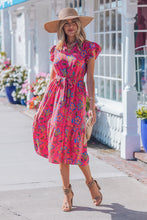 Load image into Gallery viewer, Rose Flutter Sleeve Belted Floral Long Dress