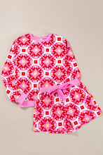 Load image into Gallery viewer, Sachet Pink Geometric Print Long Sleeve Top and Drawstring Shorts Set