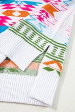 Load image into Gallery viewer, White Oversize Aztec Print High Low V Neck Sweater