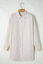 Load image into Gallery viewer, Khaki Stripe Long Sleeve Button Up Mini Shirt Dress