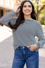 Load image into Gallery viewer, Black Stripe Round Neck Drop Shoulder Long Sleeve Top