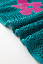 Load image into Gallery viewer, Sea Green Big Flower Hollowed Knit Drop Shoulder Sweater