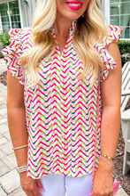 Load image into Gallery viewer, Multicolour Chevron Print Ruffled Sleeve Blouse