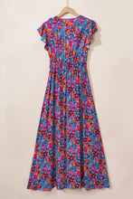 Load image into Gallery viewer, Blue Floral Print V Neck Wrap Split Maxi Dress