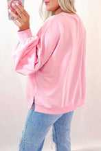 Load image into Gallery viewer, Light Pink Embroidered Bow Lantern Sleeve Oversized Pullover Sweatshirt