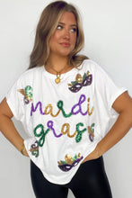 Load image into Gallery viewer, White Mardi Gras Tinsel Sequin Graphic T Shirt