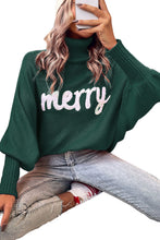 Load image into Gallery viewer, Red Merry Letter Embroidered High Neck Sweater