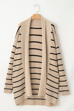 Cargar imagen en el visor de la galería, Black Stripe Shawl Neckline Open Cardigan with Pockets