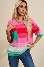 Load image into Gallery viewer, Rose Striped Knit Patch Pocket Drop Shoulder Sweater