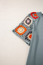 Load image into Gallery viewer, Grey Floral Crochet Short Sleeve Top