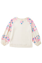 Load image into Gallery viewer, Apricot Plus Size Floral Patchwork Ribbed Puff Sleeve Top
