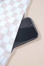 Load image into Gallery viewer, Apricot Checkered Print Buttoned Crew Neck Wide Leg Jumpsuit