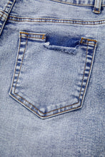 Load image into Gallery viewer, Beau Blue Pearl Studded Pockets Raw Hem Denim Shorts