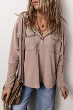 Load image into Gallery viewer, Dark Brown Flap Pocket Patchwork Corded Drawstring Hoodie