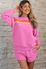 Load image into Gallery viewer, Bonbon Striped Accent Pullover and Shorts Two Piece Casual Set
