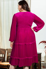 Load image into Gallery viewer, Rose Red Shirred V Neck Tiered Ruffled Velvet Plus Size Maxi Dress