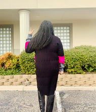 Load image into Gallery viewer, Hot Pink Black and Gray Color Block Long Sweater Duster Kimono