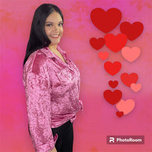 Load image into Gallery viewer, Valentine's Day Hot Pink Crushed Velvet Shirt Blouse