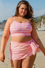 Cargar imagen en el visor de la galería, Pink Plus Size Plaid Print High Waist Bikini Set