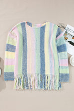 Load image into Gallery viewer, Purple Color Block Fringed Drop Shoulder Tunic Sweater