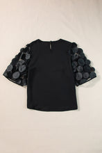Load image into Gallery viewer, Black Contrast Applique Mesh Half Sleeve Blouse