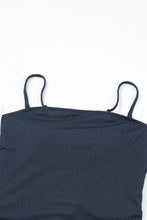 Load image into Gallery viewer, Navy Blue Ribbed Drawstring Sides Cutout One Piece Swimsuit
