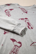 Cargar imagen en el visor de la galería, Gray Cowgirl Boots Printed Long Sleeve Top Pants Lounge Set