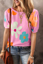 Load image into Gallery viewer, Pink Flower Print Bubble Sleeve Tee